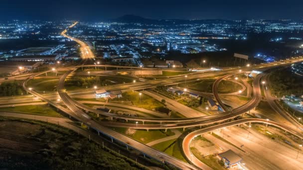 Timelapse Tráfico Nocturno Ciudad Rotonda Círculo Intersección Calle Parada Vías — Vídeos de Stock