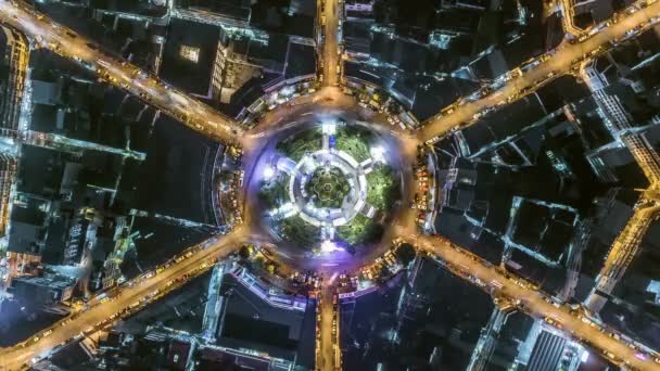 Antenn Top Visa Trafik Circle Road Roundabout Multi Körfält Bangkok — Stockvideo
