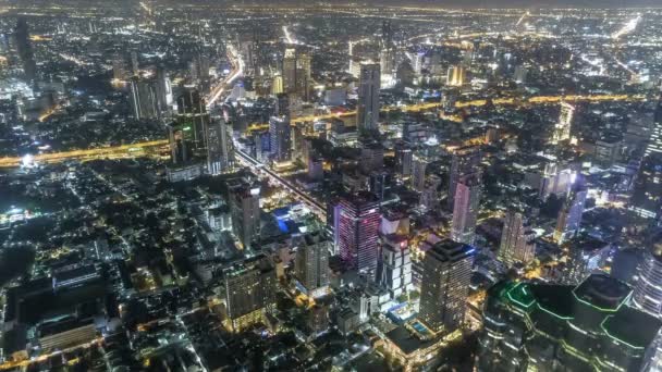 Gece Geniş Açı Bangkok Tayland Yolda Zaman Atlamalı Yüksek Görünüm — Stok video