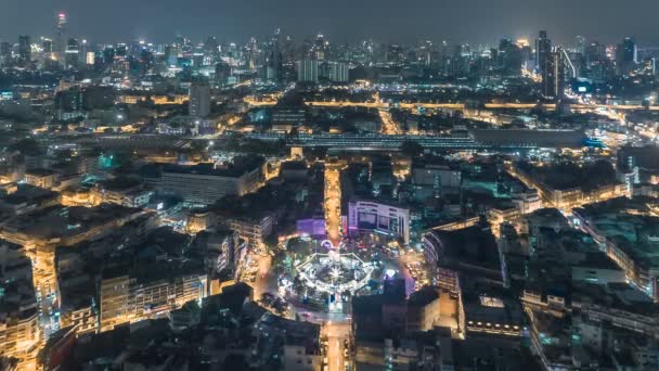 Luchtfoto Traffic Road Rotonde Bangkok City Nachts Time Lapse Top — Stockvideo