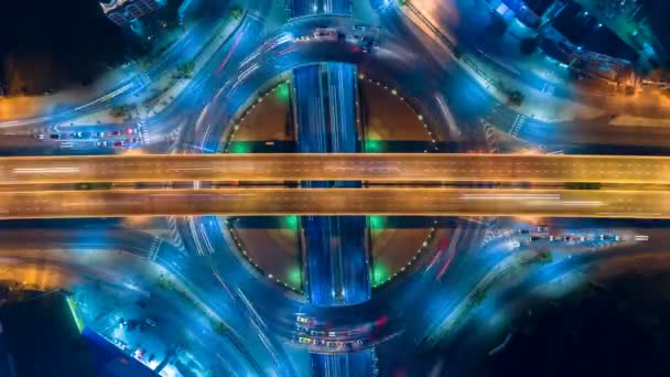 Time Lapse Night City Traffic Way Stop Street Intersection Círculo — Vídeos de Stock