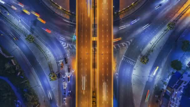 Hyperlapse Timelapse Del Traffico Notturno Della Città Vie Stop Rotonda — Video Stock