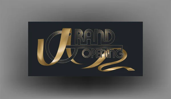 Grand Opening Invitation Card Logo Realistic Gold Ribbon Vector Illustration — Stock Vector