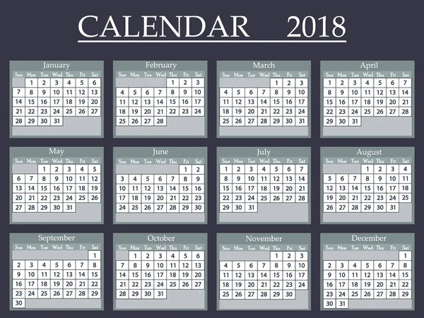 Calendrier 2018. Illustration vectorielle eps 10 — Image vectorielle