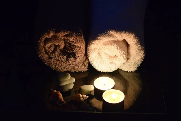 Toalhas Velas Spa — Fotografia de Stock