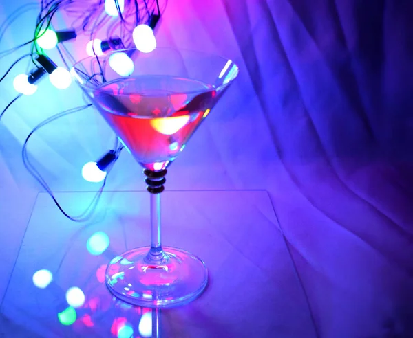 Copa Vino Luces Colores —  Fotos de Stock