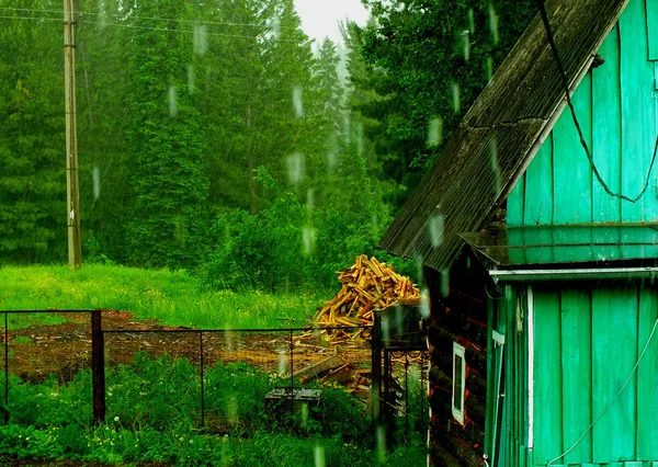 夏天的雨 窗外的景色 — 图库照片