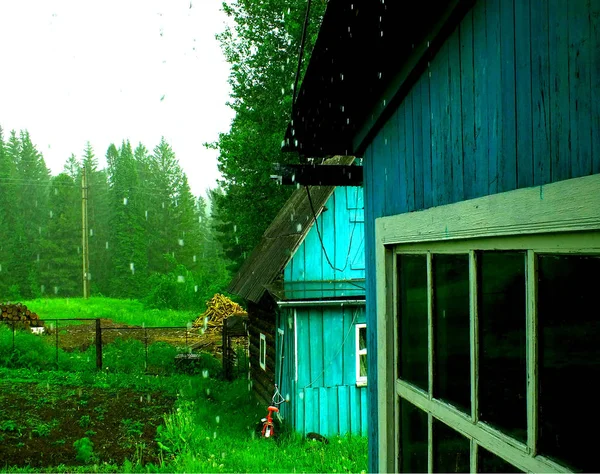 Letni Deszcz Widok Okna — Zdjęcie stockowe