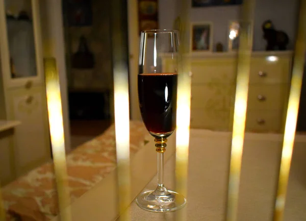 Verre Vin Rouge Sur Table — Photo