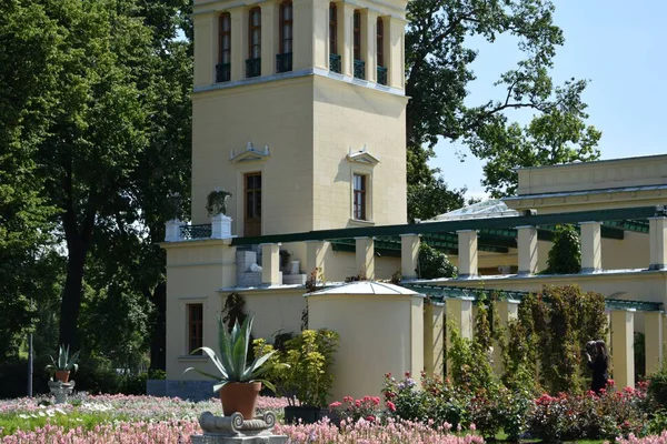 Decoratie Van Het Park Met Bloemen Een Plek Ontspannen Een — Stockfoto