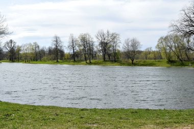 a walking park with water channels and ponds