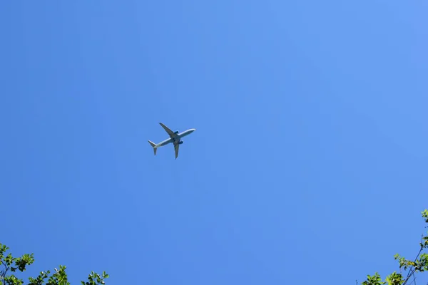 Mavi Gökyüzünde Uçan Bir Uçak — Stok fotoğraf