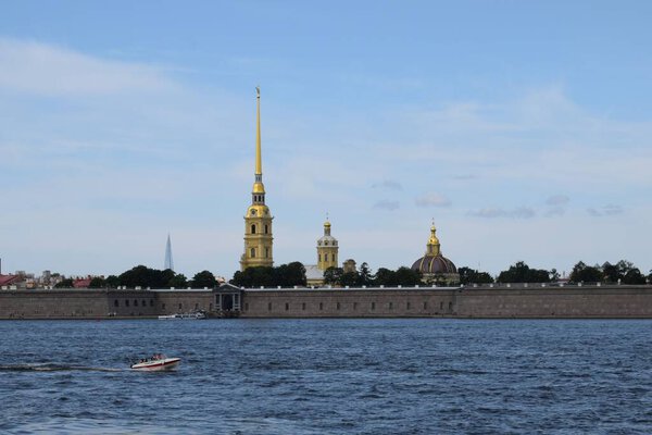 View from the embankment to the Peter and Paul Fortress