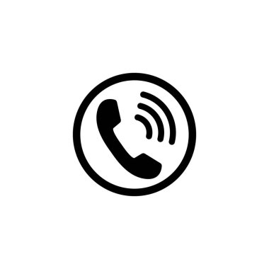 Telefon simgesini, işareti. Yakışıklı. Vektör çizim. Düz tasarım. Siyah, gri beyaz arka plan üzerinde.