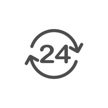 24 saat simgesi. 24 saat oturum. Zaman saati simge vektör çizim.