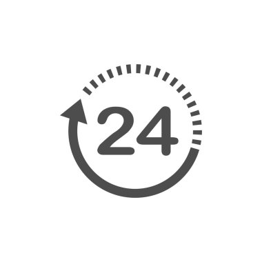 24 saat simgesi. 24 saat oturum. Zaman saati simge vektör çizim.