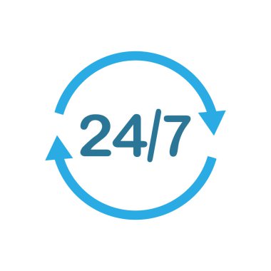 24 saat 7 gün simgesi. Zaman saati simge vektör çizim. Düz