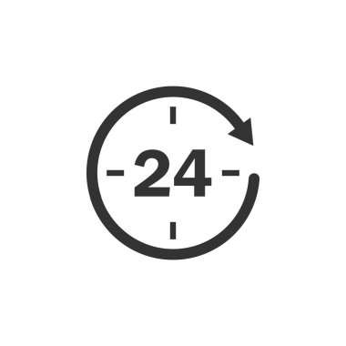 24 saat simgesi. 24 saat oturum. Zaman saati simge vektör çizim.
