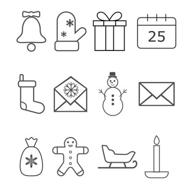 Christmas simgeleri ayarlayın. Vektörel çizimler. Düz tasarım.