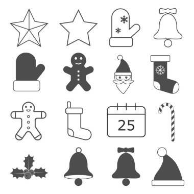 Christmas simgeleri ayarlayın. Vektörel çizimler. Düz tasarım.