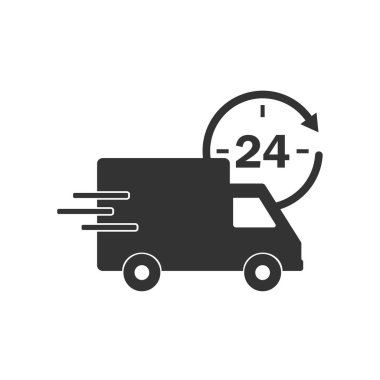 Teslimat kamyonu simgesi. Vektör çizim, düz tasarım.