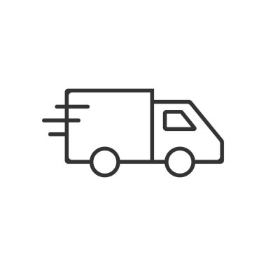 Teslimat kamyonu simgesi. Vektör çizim, düz tasarım.