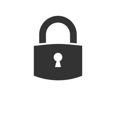 Kilit simgesi. Asma kilit işareti. Kilidini. Vektör çizim. Düz tasarım.