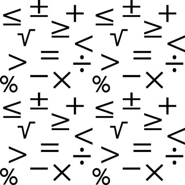 Matematik geometrik seamless modeli. Arka plandan eksi artı eşittir, eşit değildir, bölünme, çarpma, yüzde, eşittir, radikal