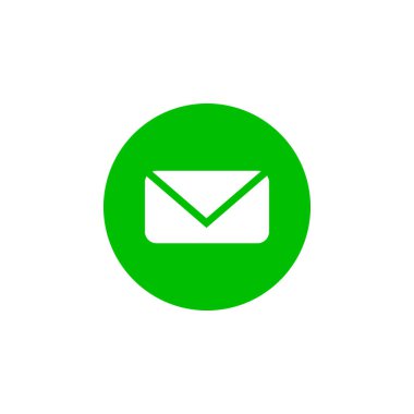 Mesaj simgesi, e-posta, mektup işareti, beyaz-yeşil zemin üzerine beyaz. Vektör düz çizim.