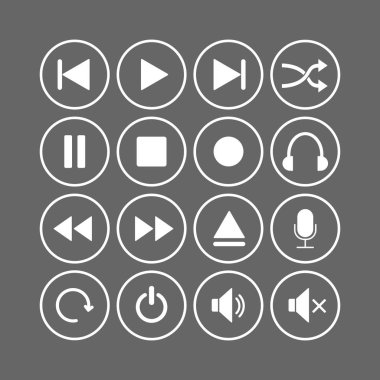 Medya oynatıcı Icon set. Vektör çizim, düz tasarım.