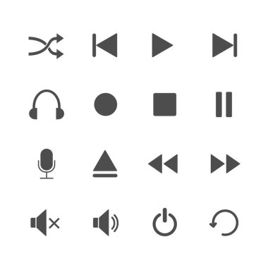 Medya oynatıcı Icon set. Vektör çizim, düz tasarım.