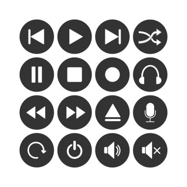 Medya oynatıcı Icon set. Vektör çizim, düz tasarım.