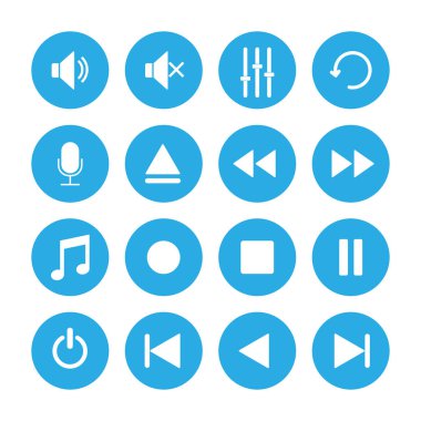 Medya oynatıcı Icon set. Vektör çizim, düz tasarım.