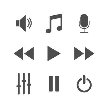 Medya oynatıcı Icon set. Vektör çizim, düz tasarım.