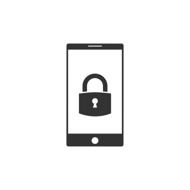 Hareket eden telefon simgesi, veri koruma işareti, kilit ile kalkan. Vektör