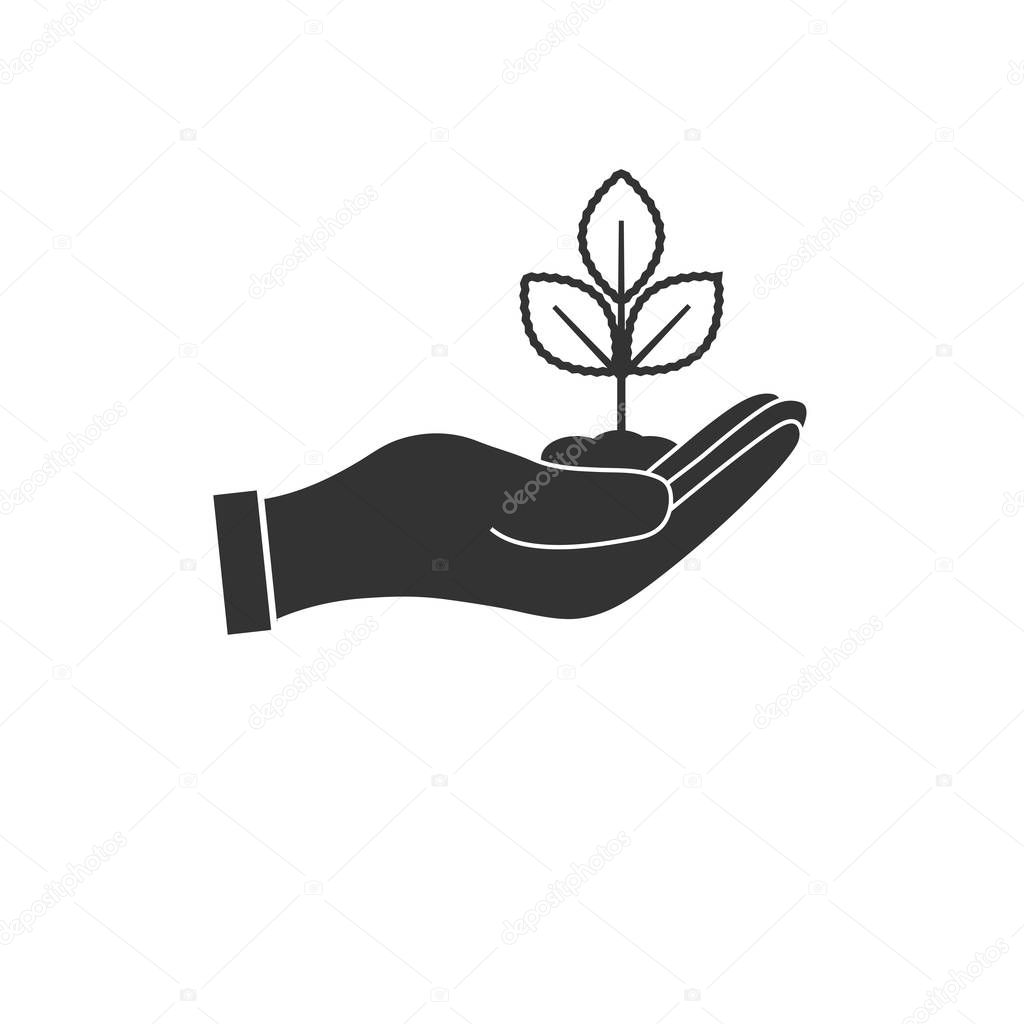 Sprout in hand icon, plant in hand