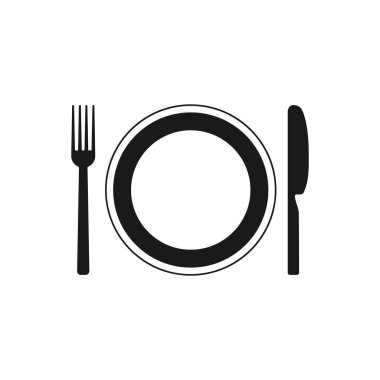 Tabak çatal ve bıçak simgesi. Vektör çizim. Düz