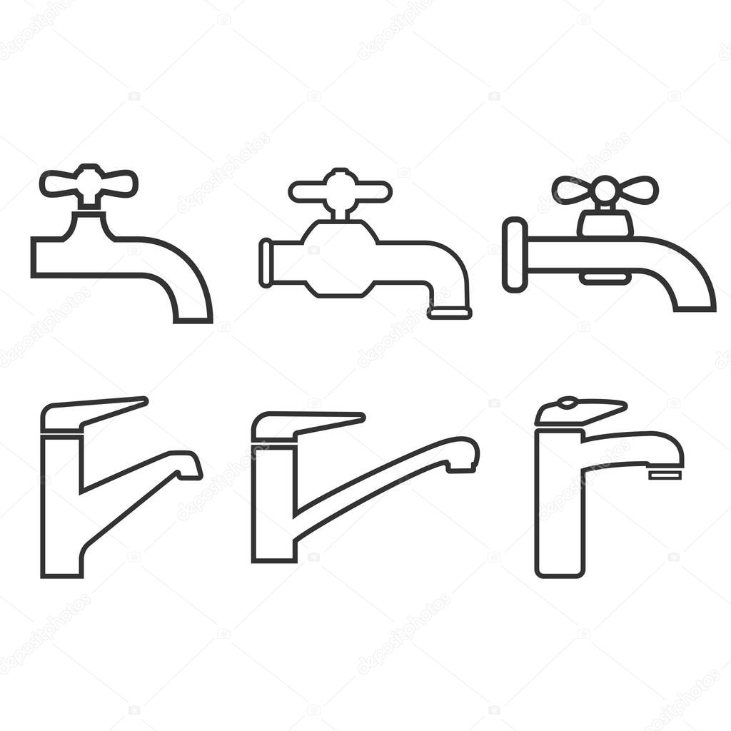 Faucet icon, water tap sign. Set faucet. Vector illustration Flat