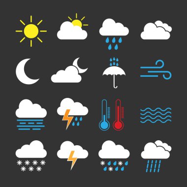 Weather simge seti. Vektör çizim düz
