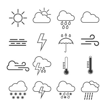 Weather simge seti. Vektör çizim düz