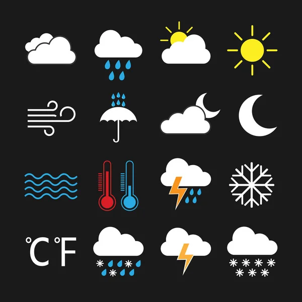 Conjunto Iconos Meteorológicos Ilustración Vectorial Plana — Vector de stock