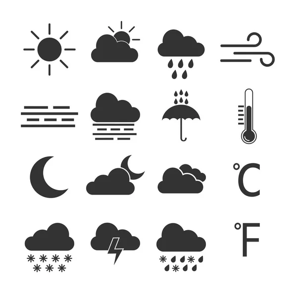 Conjunto Iconos Meteorológicos Ilustración Vectorial Plana — Vector de stock