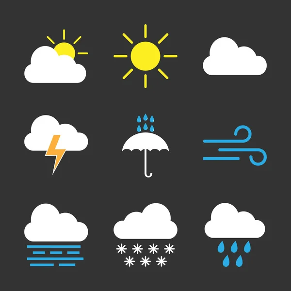 Icona Meteo Impostata Illustrazione Vettoriale Piatto — Vettoriale Stock