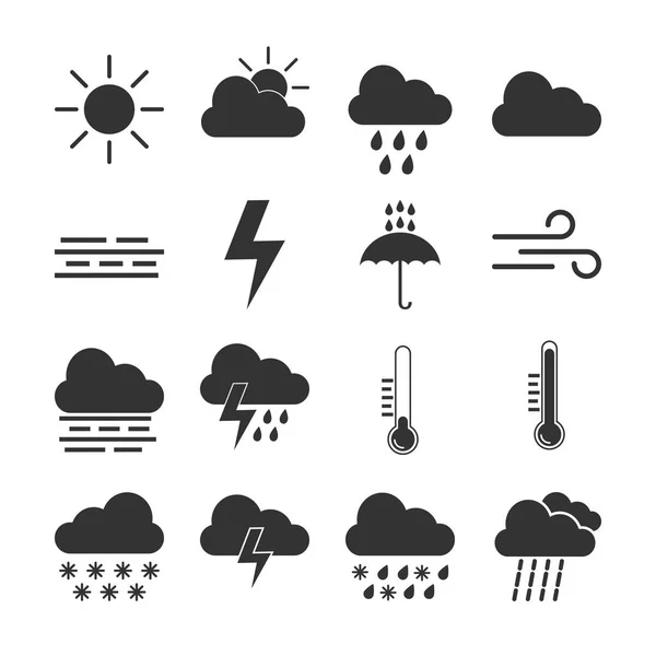Conjunto Iconos Meteorológicos Ilustración Vectorial Plana — Vector de stock