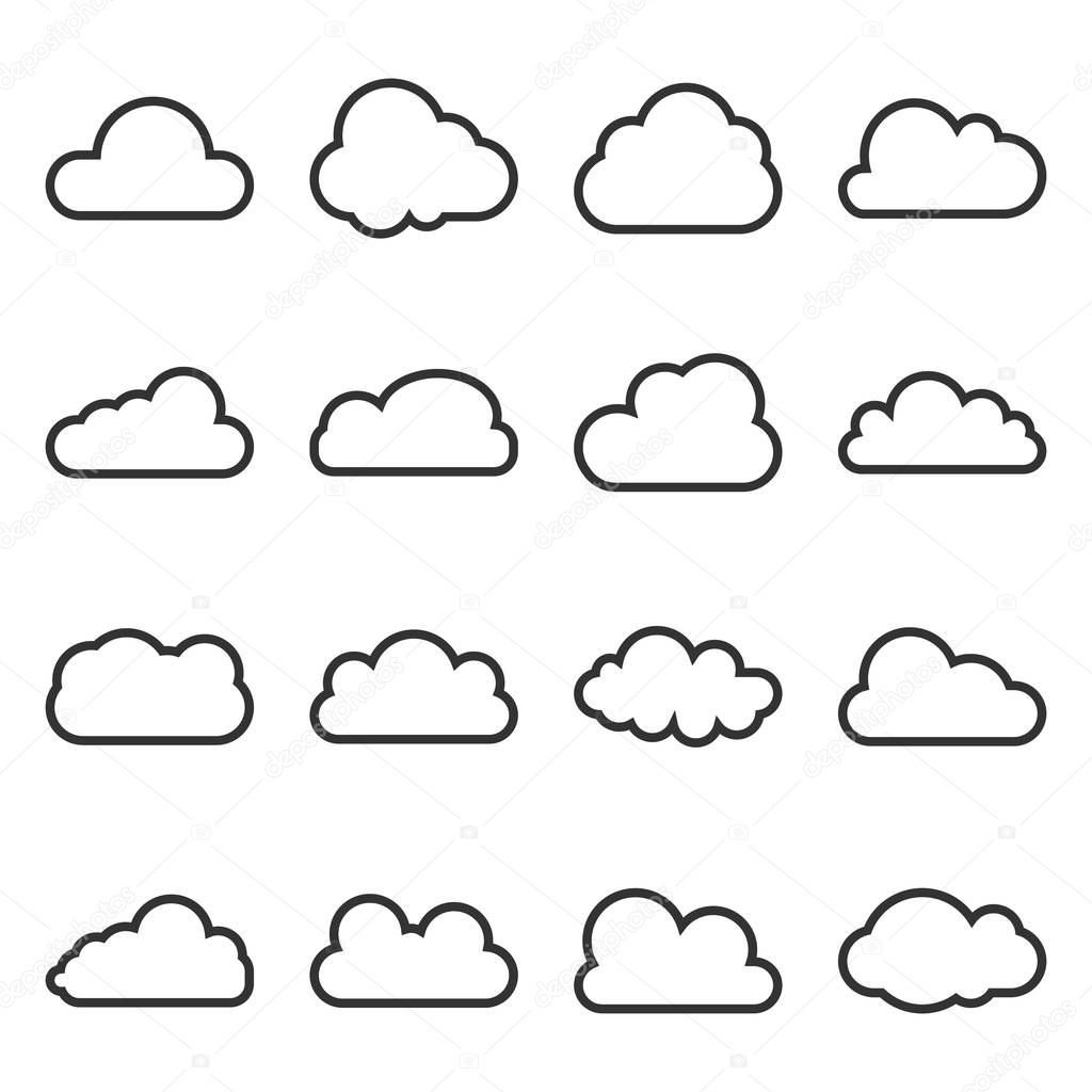 Cloud icon, line, icon set Vector illustrations Flat