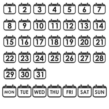 Vektör çizim, düz tasarım. Takvim gün Icon set, Takvim sayfada numara