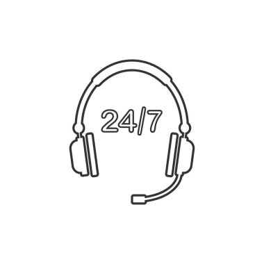 Vektör çizim, düz tasarım. 24 saat çağrı merkezi