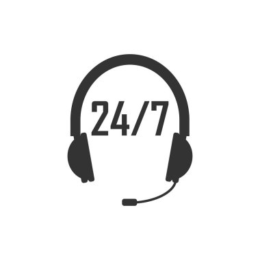 Vektör çizim, düz tasarım. 24 saat çağrı merkezi