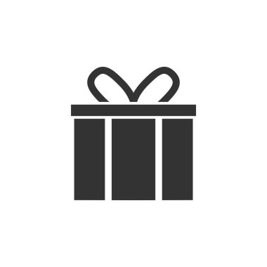 Hediye kutusu işareti simgesi. Vektör çizim, düz tasarım.