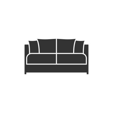 Siyah kanepe simgesi. Vektör çizim, düz tasarım.